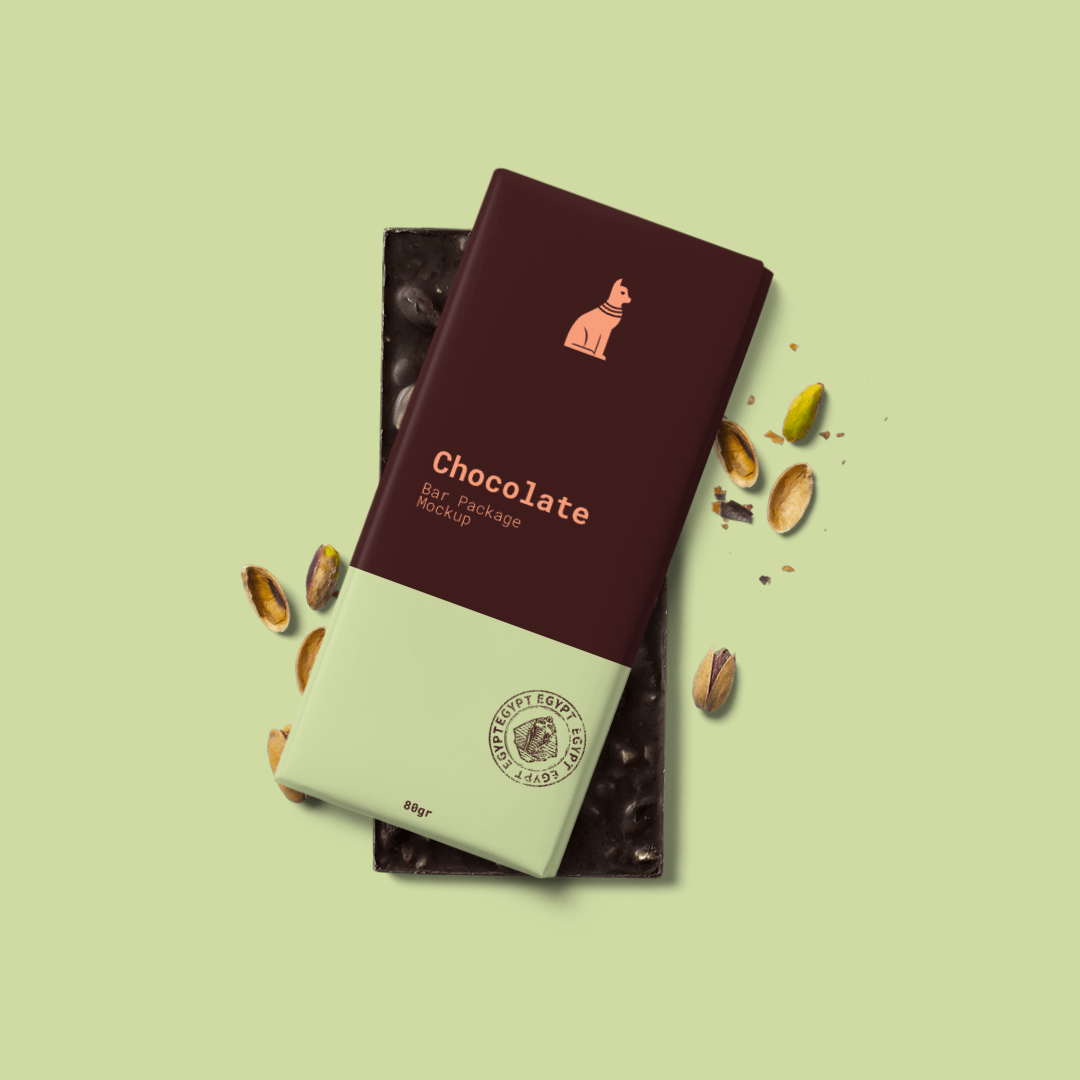This set contains 2 styles: Chocolate Bar Packaging Mockup Scene