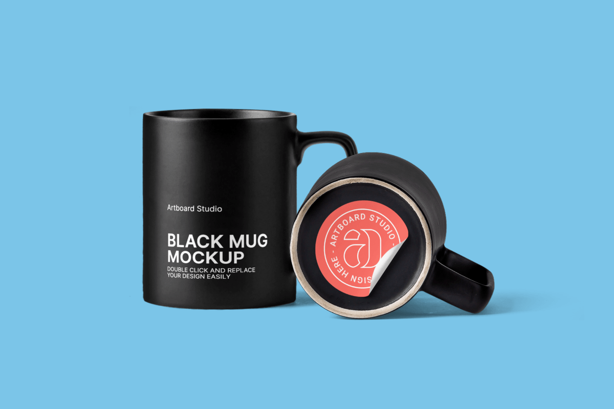 Select a template you like · 3. Black Coffee Mug Mockup Scene